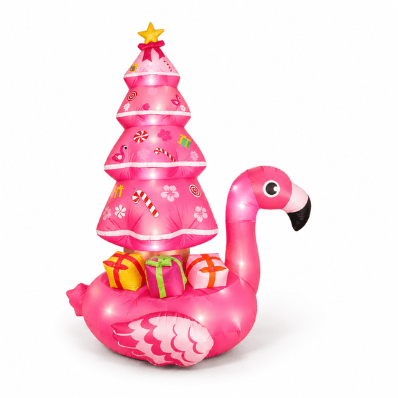 7 Ft Pink Flamingos Inflatable Outdoor Decoration with Built-in LED Lights
