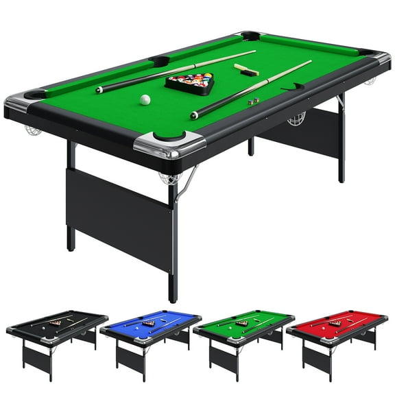 7 Ft Pool Table, Foldable Billiard Table, Portable Pool Table with Full Set of Balls, 2 Cues, Chalks and Brush for Family, Garage, Game Room, Green