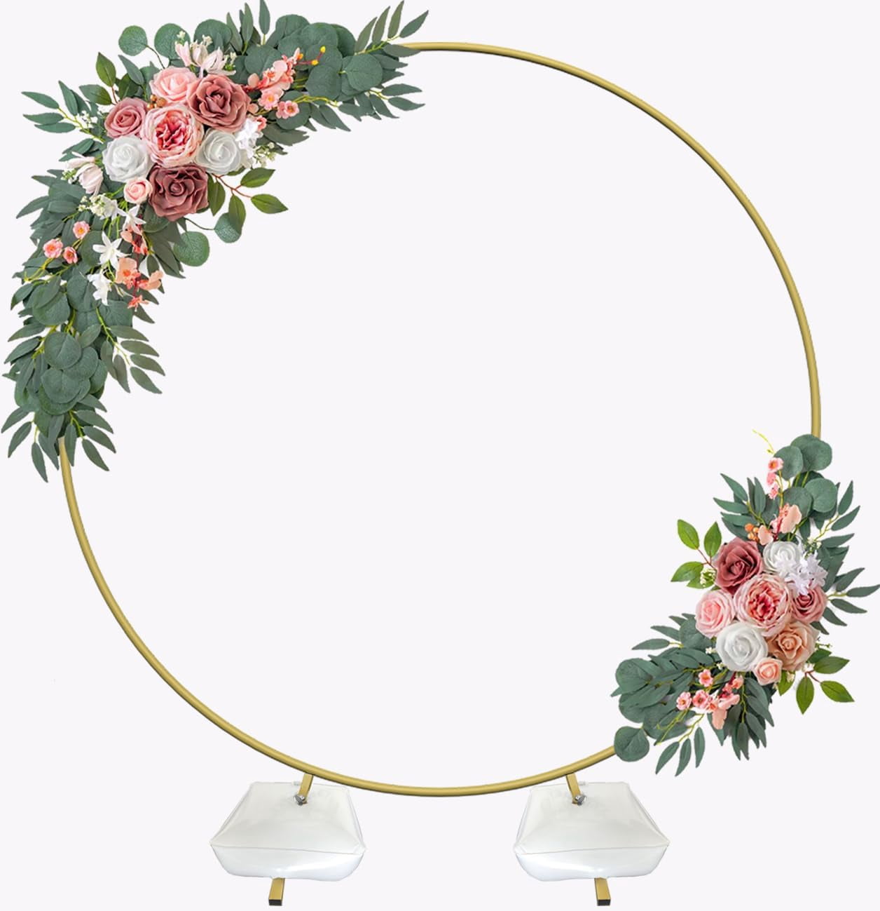 7 Ft Round Wedding Arch for Ceremony Metal Balloon Arch Stand with Two ...