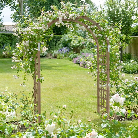 7 Ft Wooden Garden Arbor, Wedding Arch Backdrop Stand for Ceremony Party, Garden Pergola with Trellis for Climbing Plants, Dark Brown