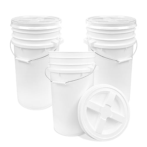 7 G White Bucket with White Lid, Food Grade Storage, HDPE Plastic, BPA