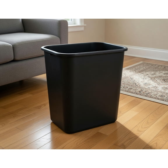 7 Gallon / 28 Quart Black Rectangular Plastic Trash Can - Open Top Wastebasket for Home, Office, Kitchen, Bathroom