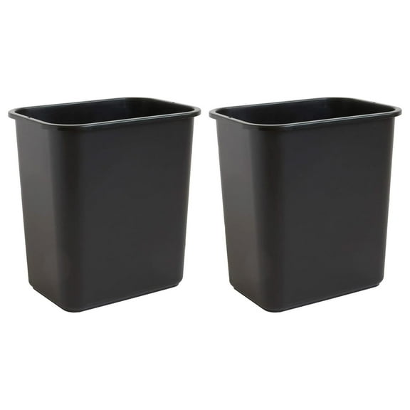 7 Gallon / 28 Quart Space Saving Trash Wastebasket, Fits Under Desk and Small, Narrow Spaces in , Kitchen, Home Office, and Dorm, Easy to Clean, Black, (WB0338) (Pack of 2)