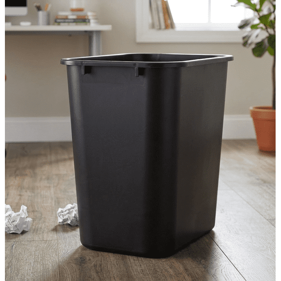 7 Gallon/28 quart Rectangular Plastic Trash Can Wastebasket, Black - Space-Saving Open Top Garbage Bin for Office, Home, Bedroom, Bathroom