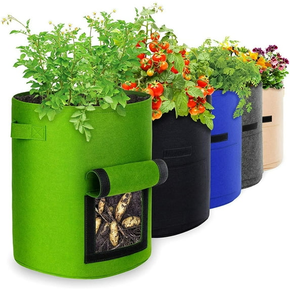 7 Gallon 4 Pack Potato Grow Bags, Grow Bags Garden Container Heavy Duty Aeration Fabric Pots Thickened Nonwoven Fabric Grow Bags with Flap Handles for Veggies Flower Planter