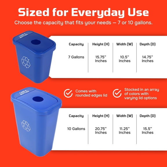 7 Gallon Cans & Bottles Plastic Recycling & Trash Can For Indoor & Outdoor Use