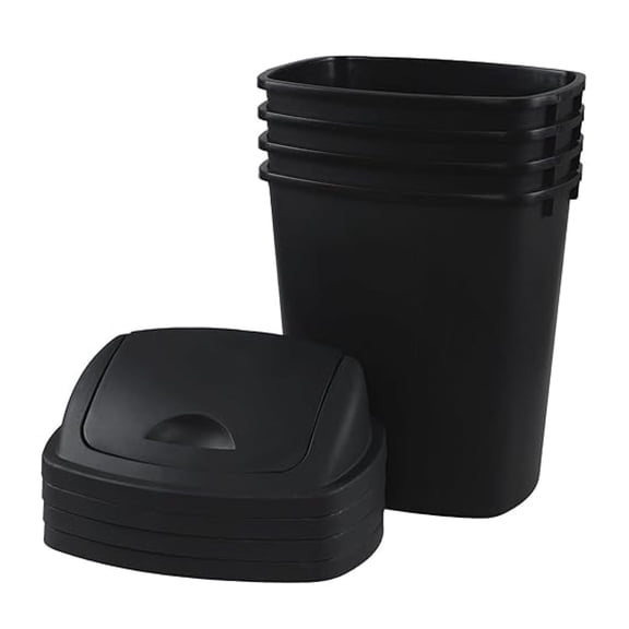 7 Gallon Garbage Can Top, 4 Packs Plastic Trash Can Lid, Garbage Can for Home and Office, Black