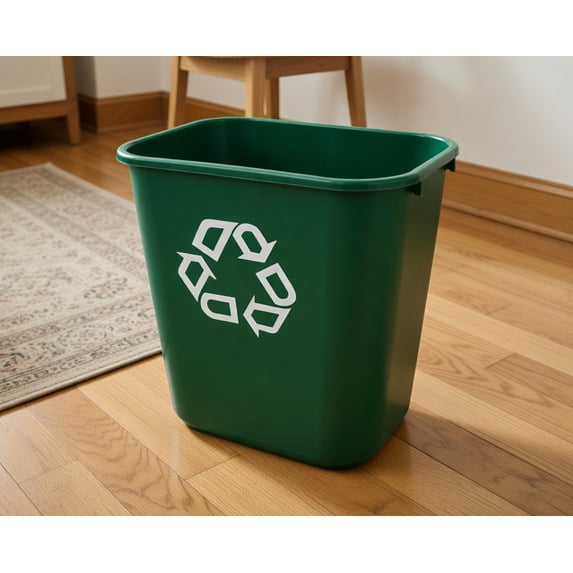 7 Gallon Green Rectangular Recycling Bin with Recycling Symbol - Plastic Recycle Wastebasket for Home, Office, Desk Side