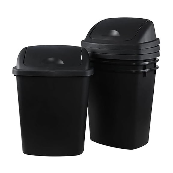 7 Gallon Plastic -Top Trash Can, Kitchen Garbage Can with Lid, Black, 4 Pack
