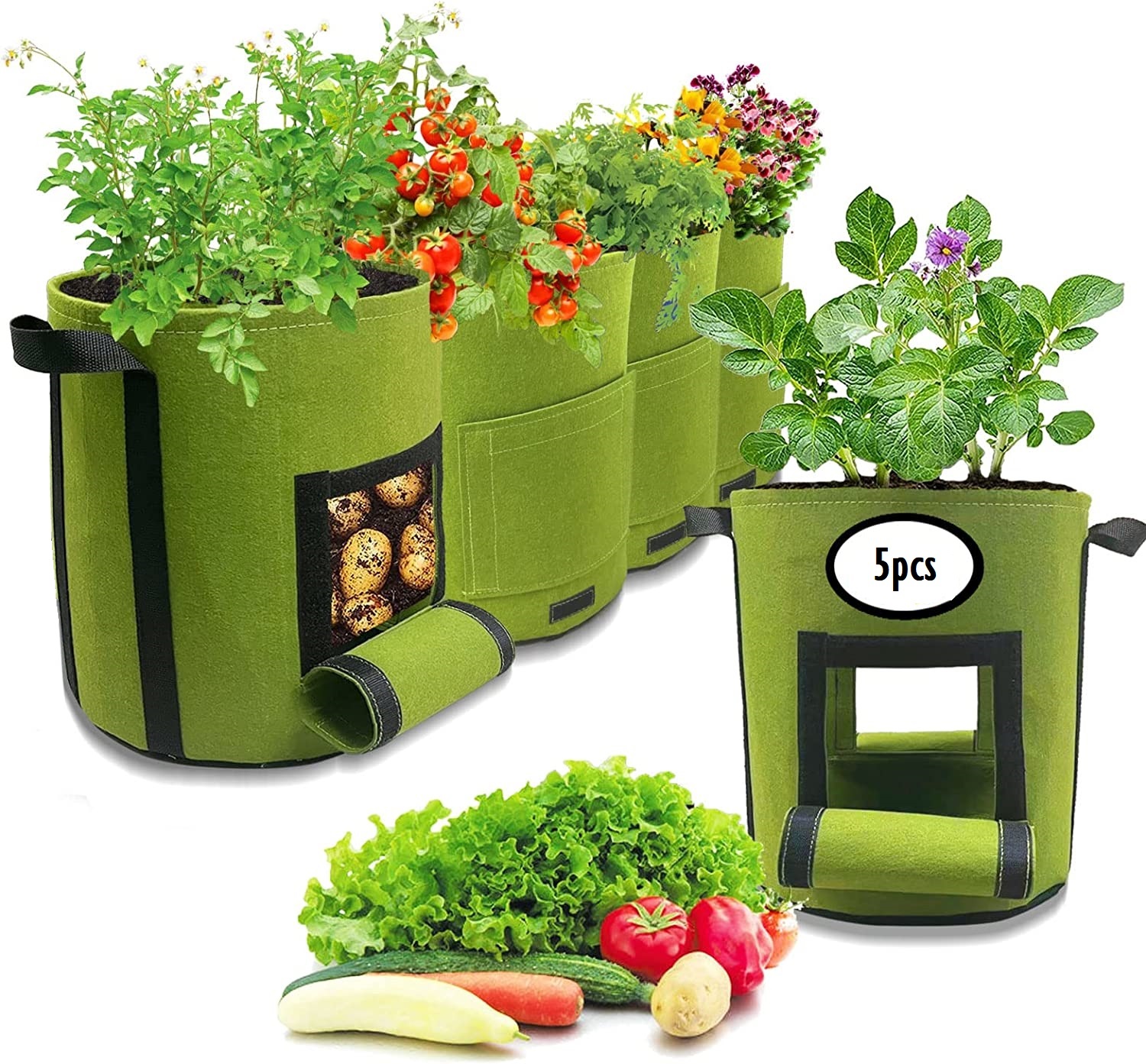 1/2/4 Pack Potato Grow Bags, Planter Bag 5/7 Gallon, Garden Bags for Vegetable, Fabric Planting