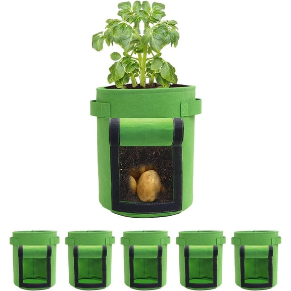 7 Gallon Potato Grow Bags with Access Flap, Heavy Duty Thickened Nonwoven Fabric Pots with Reinforced Handles, Durable Breathe Plant Container for Potato, Vegetables, Easy Harvest (5 Pack)