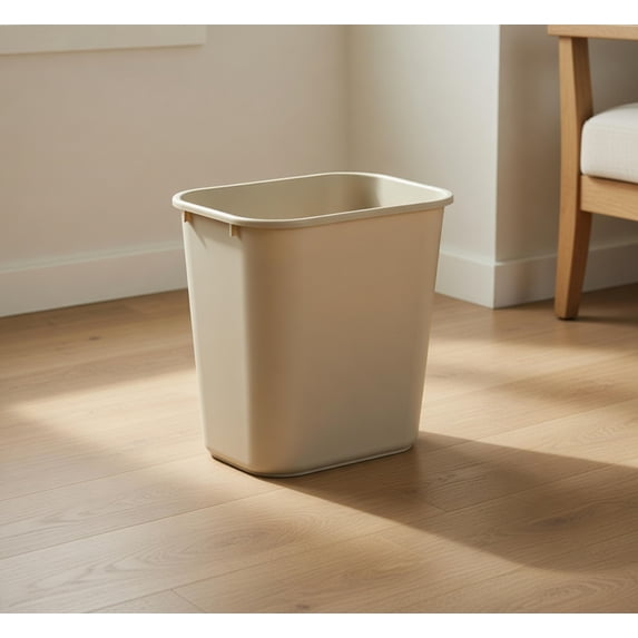 7 Gallon Rectangular Plastic Wastebasket - Beige, 28 Quart Space-Saving Open Top Trash Can for Home, Office, Kitchen, Bathroom