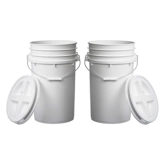 7 Gallon White Round Buckets (2 Pack) with Gamma Lids