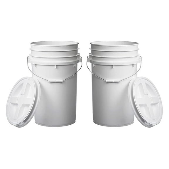 7 Gallon White Round Buckets 2 Pack with Lids - Gamma Seal Buckets for Food Storage, Home, Industrial, Camping, Organization