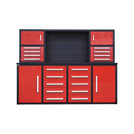 7' Garage Storage Cabinet With Workbench 18 Drawers 4 Cabinets Pegboard Red Steel