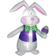 7' Gemmy Airblown Inflatable Easter Bunny W/ Bowtie and Easter Egg Yard Decoration 440510