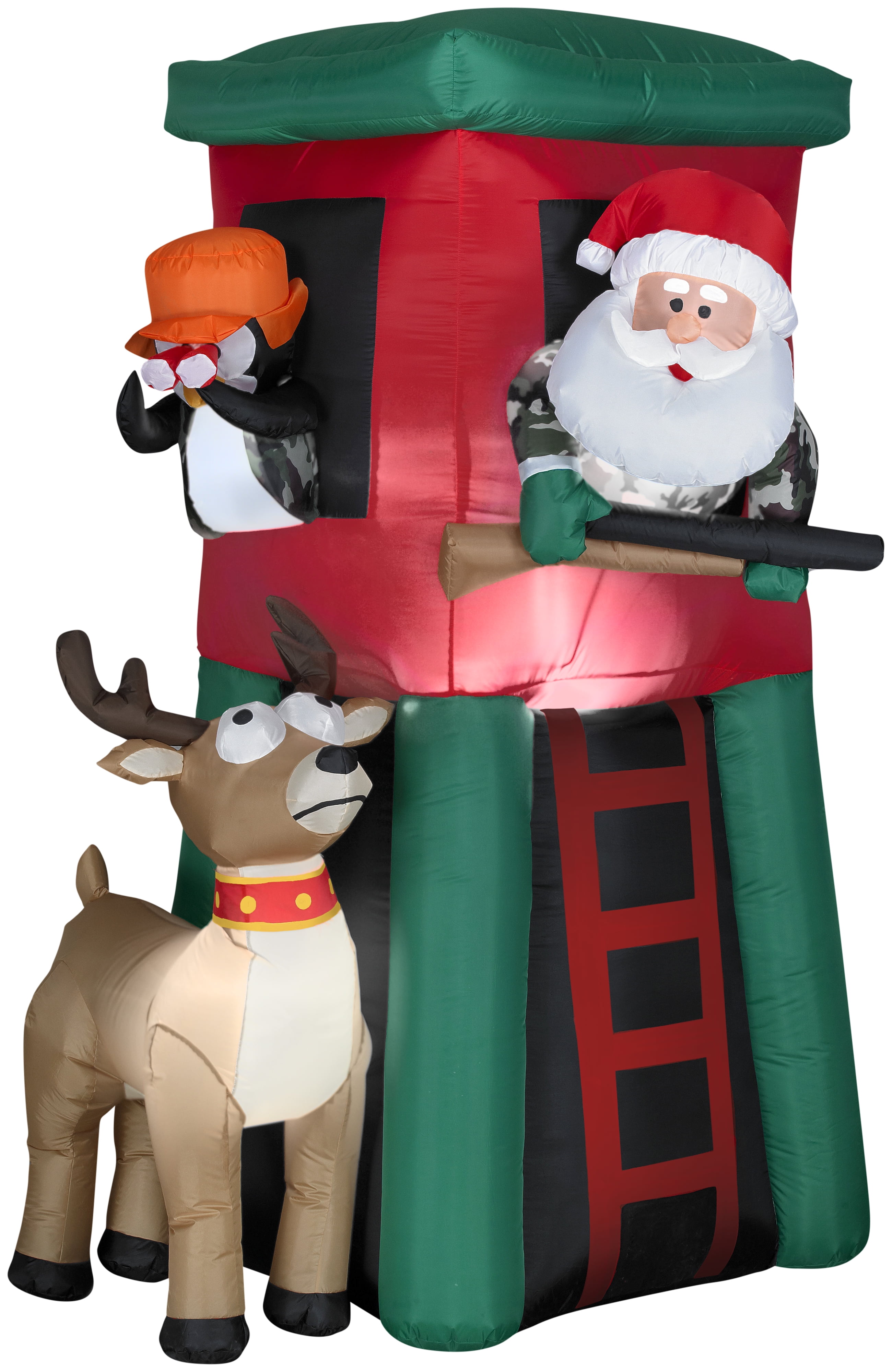7' Gemmy Airblown Inflatable Outdoor Hunting Santa & Penguin in Deer