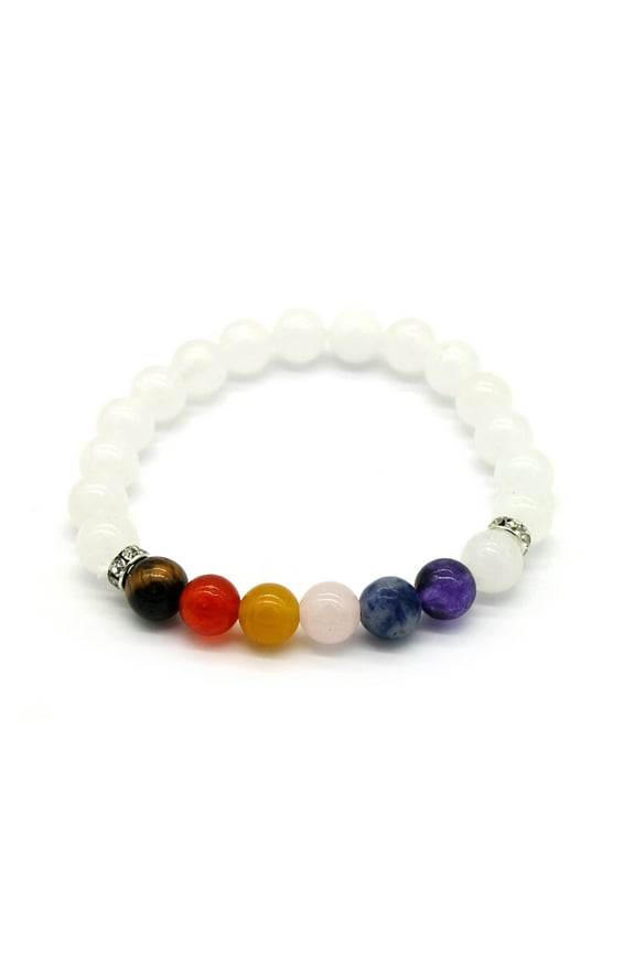 7 Genuine Chakra Healing Gemstone Bracelet with White Quartz