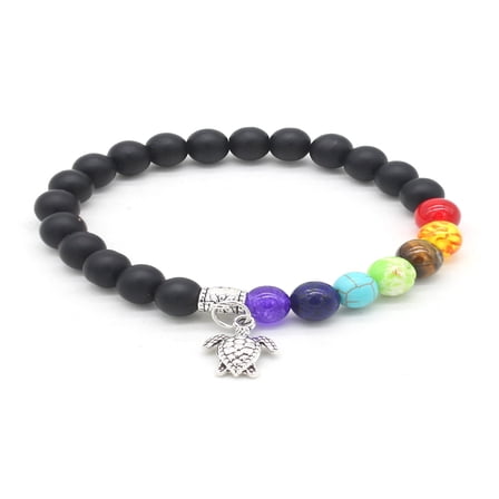 Amy and Annette 7 Genuine Chakra Healing Natural Bead Bracelet with Turtle Charm