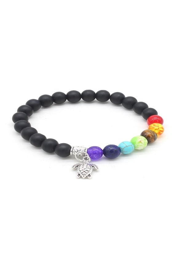 7 Genuine Chakra Healing Natural Bead Bracelet with Turtle Charm