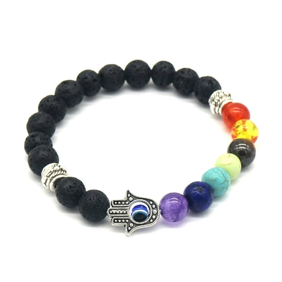 7 Genuine Chakra Healing Natural Stone Bead and Hamsa Bracelet