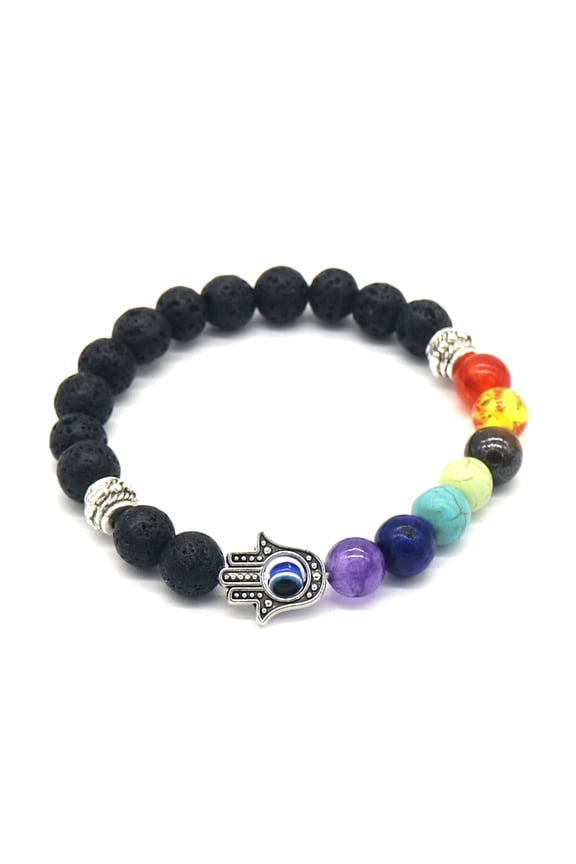 7 Genuine Chakra Healing Natural Stone Bead and Hamsa Bracelet