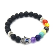 7 Genuine Chakra Healing Natural Stone Bead and Hamsa Bracelet
