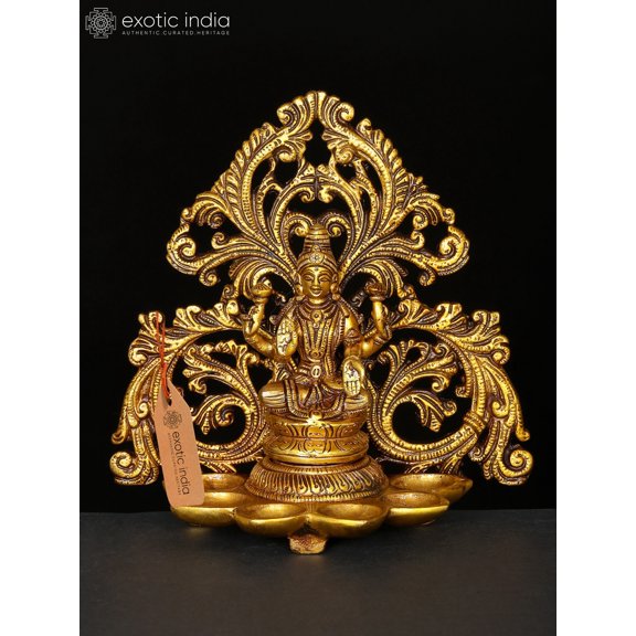 7" Goddess Lakshmi Five Wicks Lamp in Brass