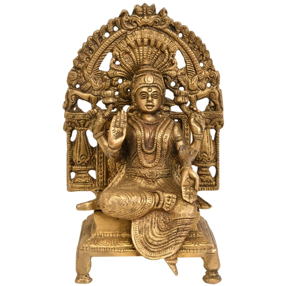 7" Goddess Lakshmi Seated on Throne In Brass | Handmade | Made In India