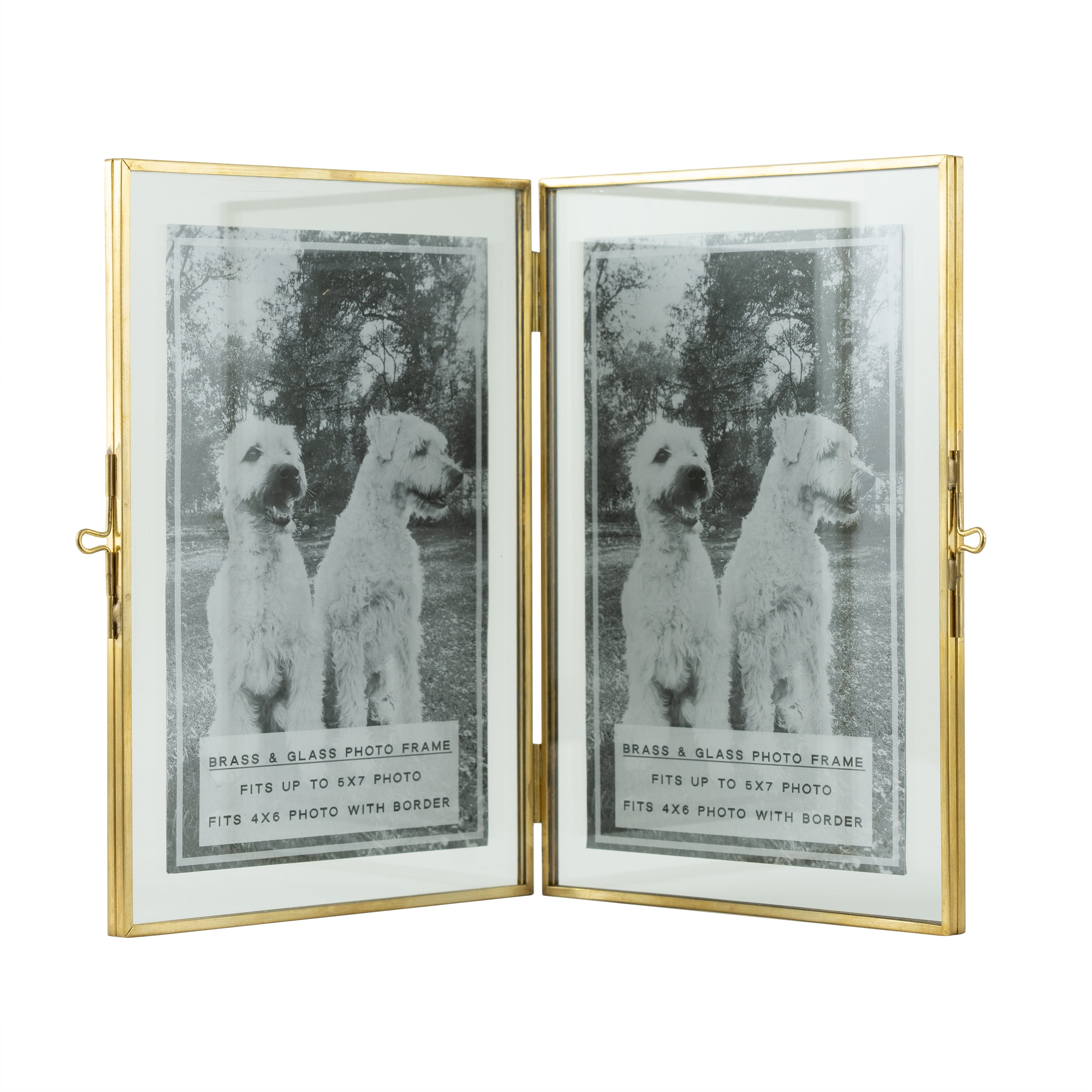 7" Gold Metal Floating Hinged 5"x7" Double Sided Table Top Picture Frame - Walmart.com