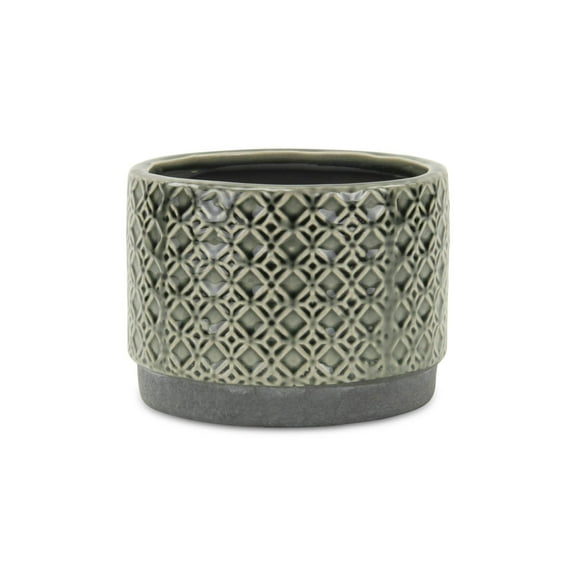 7" Gray Geometric Ceramic Indoor Outdoor Round Pot Planter