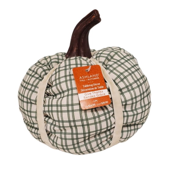 Tabletop Decor Give Thanks Pumpkin Fall 7 in Cloth Green