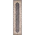 thumbnail image 1 of 7' Grey Ivory Bordered Floral Indoor Runner Rug, 1 of 3