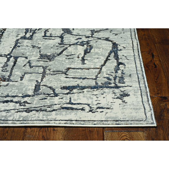 7' Grey Machine Woven Abstract Indoor Runner Rug