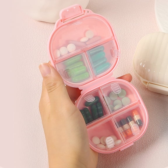 7 Grids Weekly Pill Organizer, Moisture Proof Mini Medicine Box, Portable Travel Pill Case, Removable Individual Containers, Easter Decor, Daily Vitamin and Supplement Storage, 3.15*3*1.2in, Pink