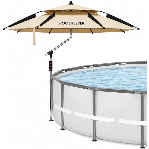 7' Above Ground Pool Umbrella Heavy-Heavy-Duty Pool Canopy Shade for Oval, Rectangular, or Round Pools, Adjustable In-Pool Umbrella for Sun Shelf, Patio & Backyard