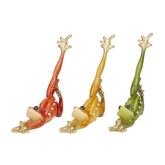 7"H, 6"W Multi Colored Polystone Frog Sculpture, by DecMode (3 Count)