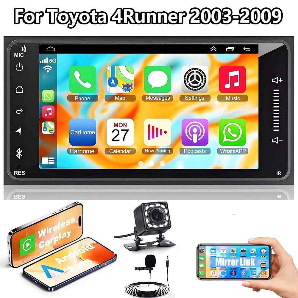 IKASEFU 7” HD 2.5D Touch Screen Bluetooth Car Radio for Toyota 4Runner 2003-2009 with Carplay Android Auto, 4 Core Android Stereo Support GPS Navi Wifi Hifi Mirroring SWC 1080P Backup Camera