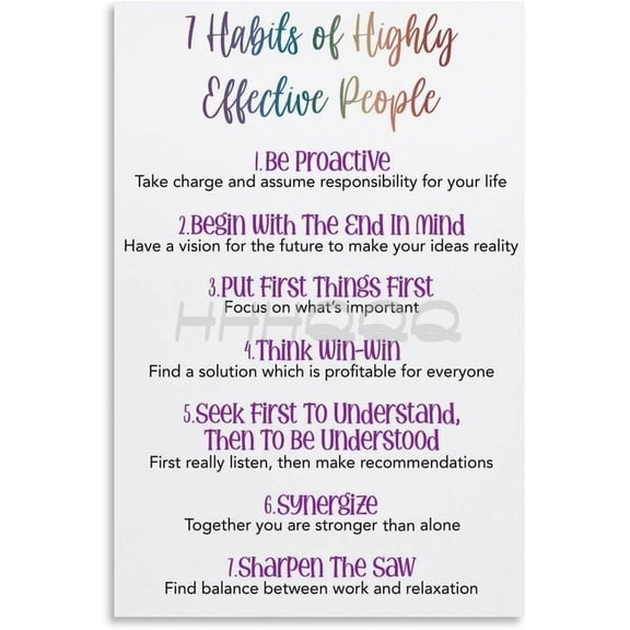 7 Habits Of Highly Effective People Book Summary Poster Success Wall Art Educational Poster for Room Aesthetic Posters & Prints  Wall Art