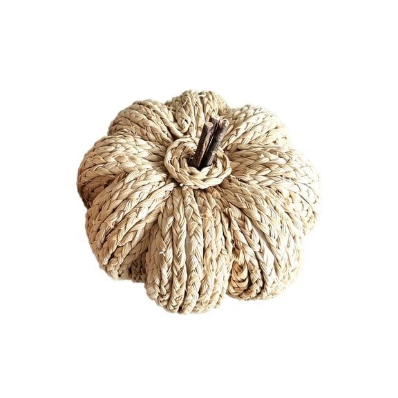 7 in Halloween Handwoven Straw Pumpkin Figurine, Fade-Resistant Braided Decorative Ornament, Rustic Fall Harvest Display for Desktop Tabletop Sofa Side Table