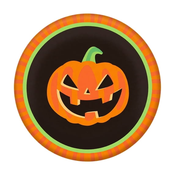 7" Halloween Party Paper Plates Pumpkin Face Disposable Round Dinnerware for Holiday Gatherings and Table Settings 10 Pack