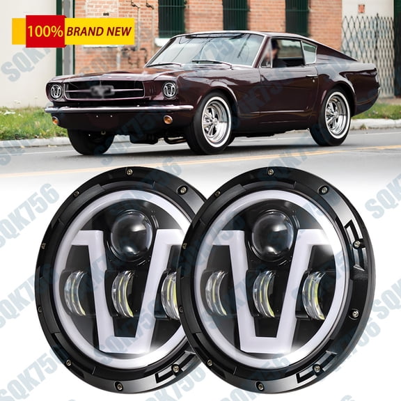 7"Halo LED Headlights High Low Sealed Beam for Ford Mustang 1965-1978
