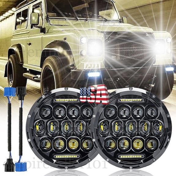 7" Halo LED Round Headlights High/Low Beam For Land Rover Range Rover Classic 1970-1995