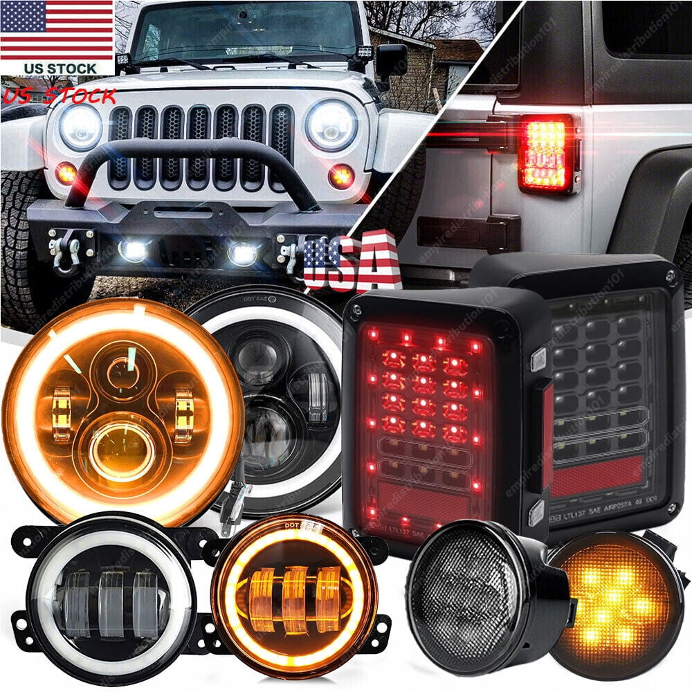 7 nch Halo LED Headlghts Fog Lghts Combo For Jeep Wrangler JK JKU 2007-2018 | eBay