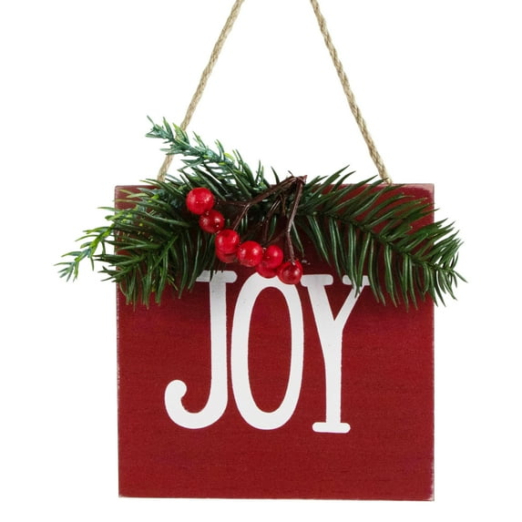 7" Hanging "JOY" Christmas Wall Decor with Pine and Berries