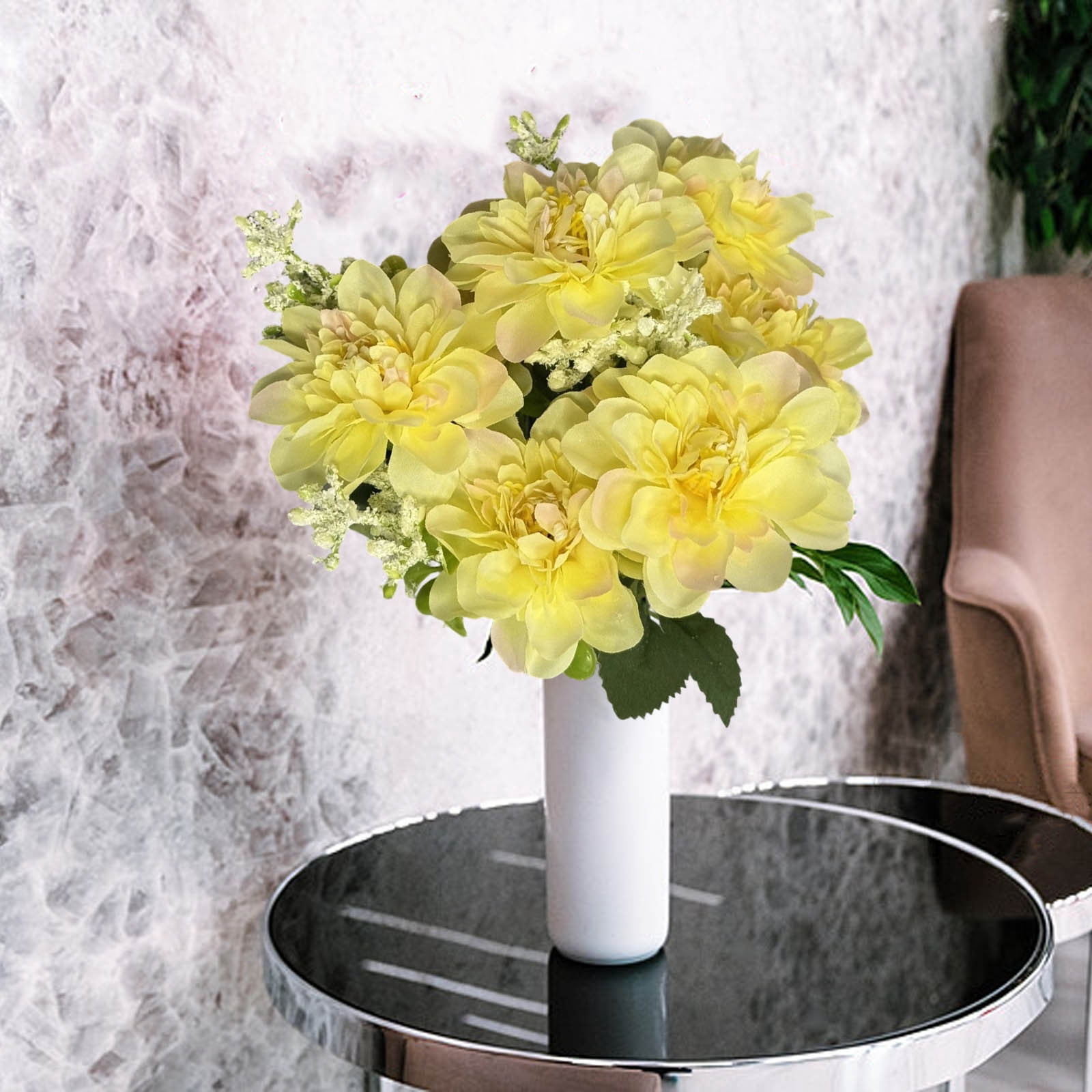 7‑Head Artificial Blue Lotus and Dahlia Bouquet, Realistic Faux Floral ...
