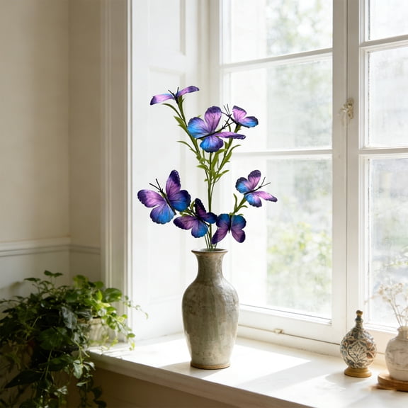 7 Head Artificial Butterfly Bouquet, 7 Head Silk Flower Butterfly Fake Floral Bouquet, Spring Decor Outdoor Garden Floral Ornament, Decor for Window Display and Party