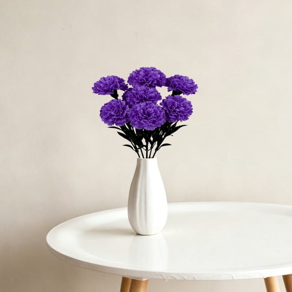 7-Head Artificial Carnation Bouquet - Plastic Flower for Mother's Day, Wedding Centerpiece & Home Vase Decor - Dark Purple