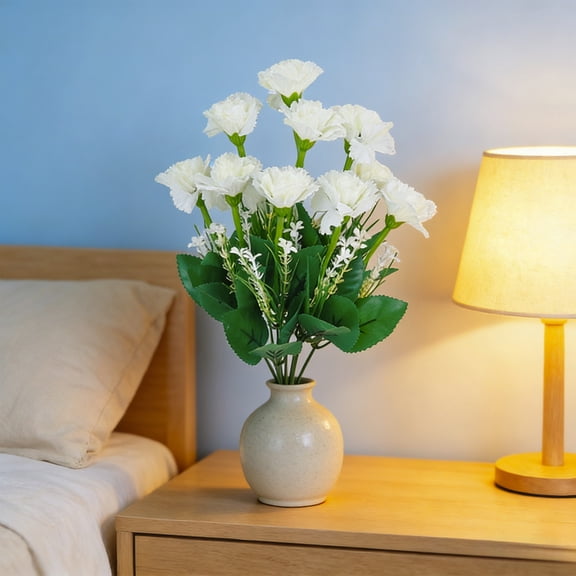 7 Head Artificial Carnation Flowers Bouquet, 13 Inch Silk Faux Carnations for Wedding Decor Living Room Centerpiece Mother's Day Gift Home Arrangements