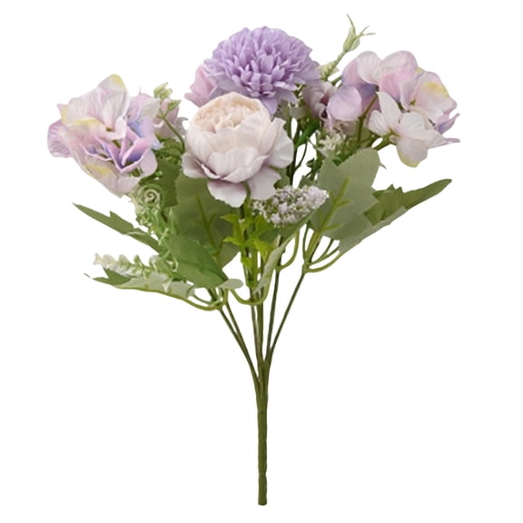 7-Head Artificial Rose & Hydrangea Mixed Bouquet Realistic Petal Texture Faux Floral Bunch For Home Decor Accents Vase Arrangement And Wedding Centerpieces,Purple
